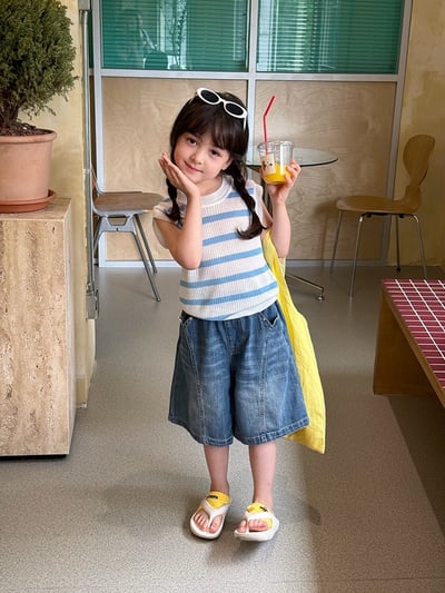 A1-009 韓版寬鬆復古美式中性百搭五分褲牛仔褲2