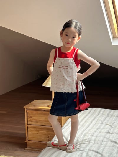 D1-012 韓版碎花吊帶+無袖上衣2件套裝3