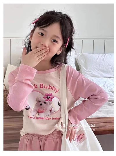 C1-048 小女孩修身打底衫兒童短上衣含長褲套裝2