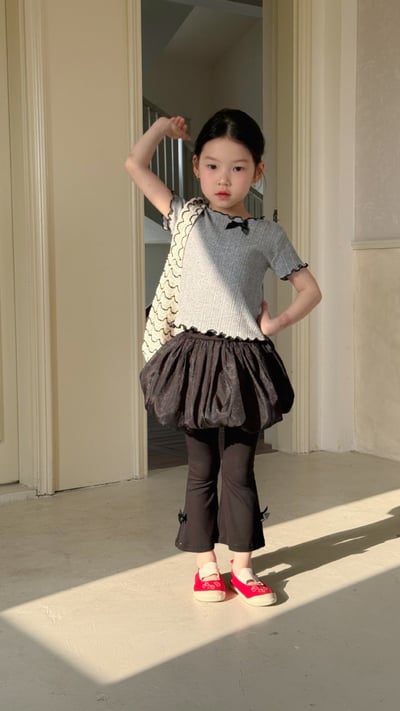 D1-013 韓版蝴蝶結短袖上衣淑女短袖灰色上衣+黑色裙褲5