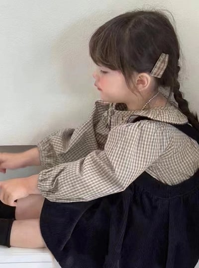 C1-021 圓領格紋上衣加燈芯絨背心裙兩件套裝6