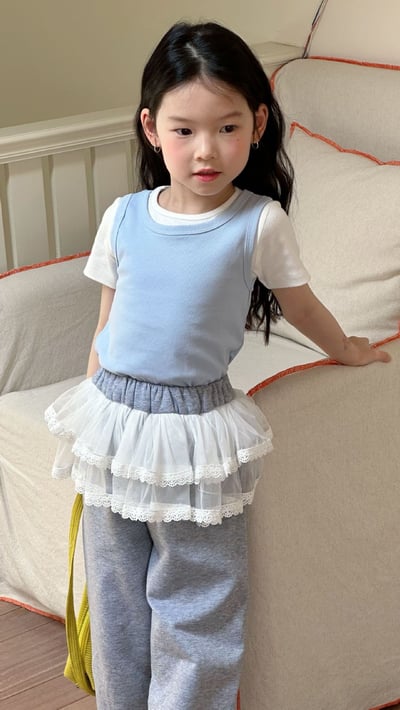 D1-004 韓版女童時尚背心+上衣2件套/帶花邊褲子8