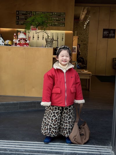 D1-024 夾棉毛領棉服兩面穿外套+加絨豹紋褲10