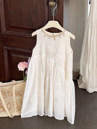 A1-015 氣度假風洋裝質感天絲條繡花公主背心裙7