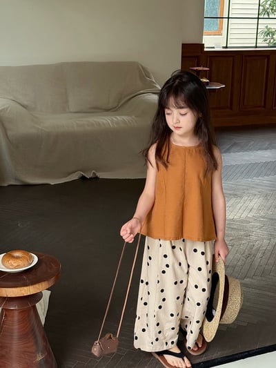 A1-016 度假風無袖娃娃衫上衣舒適麻棉拼接背心套裝2