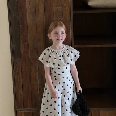 C1-084 圓點荷葉領帶短上衣加休閒褲3