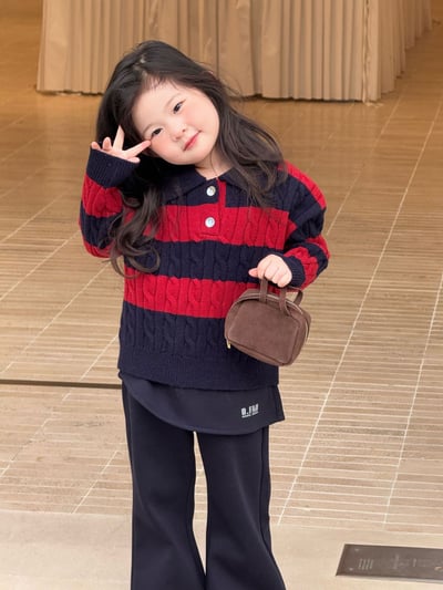 D1-021 紅條紋Polo領毛衣套裝4