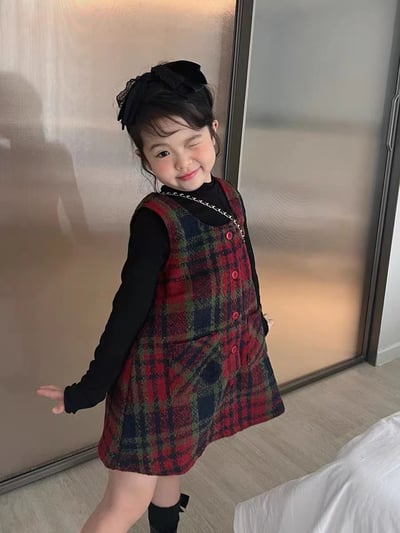C1-024 聖誕新款英倫格子毛呢背心裙加立領打底上衣7