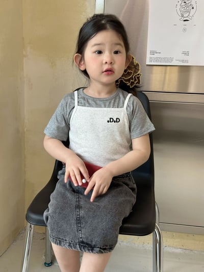 D1-002 韓版刺繡吊帶+短袖上衣2件套/牛仔裙4