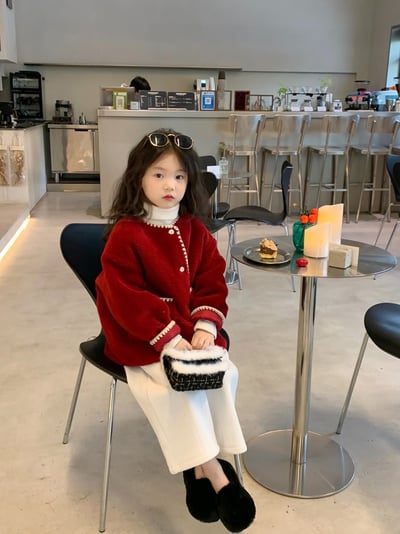 C1-035 聖誕新年短絨羊羔毛圓領夾棉加厚上衣大衣外套7