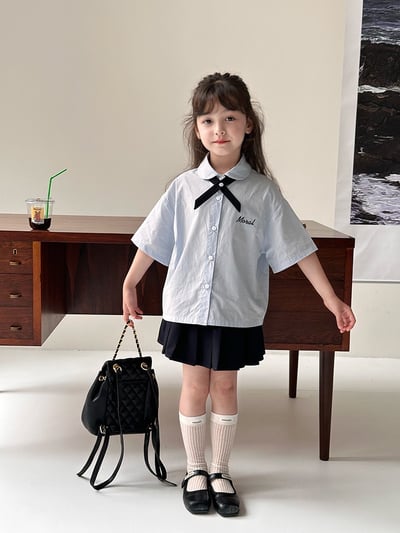 A1-014 泰式學院風小領結襯衫半身裙兩件套裝2