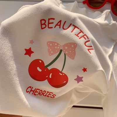 B1-061 木耳邊可愛韓版櫻桃印花女孩打底衫上衣4