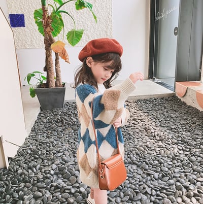 C1-042 菱形格紋長版開襟毛衣外套2