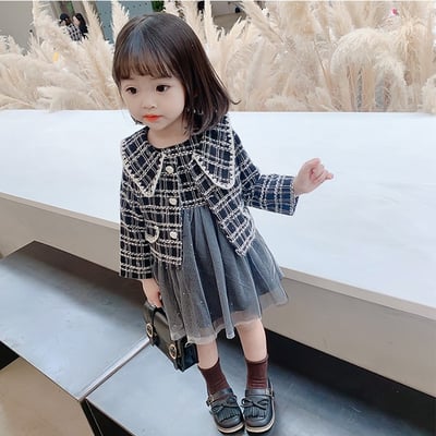 C1-056 小香風翻領外套加網紗背心裙套裝5