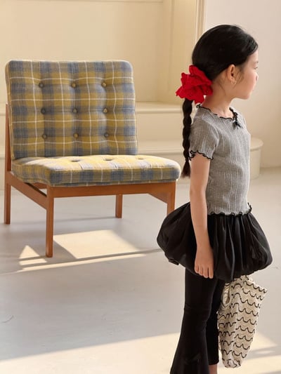 D1-013 韓版蝴蝶結短袖上衣淑女短袖灰色上衣+黑色裙褲11