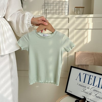 B1-041 冰絲莫代爾木耳捲邊透氣百搭短袖上衣8