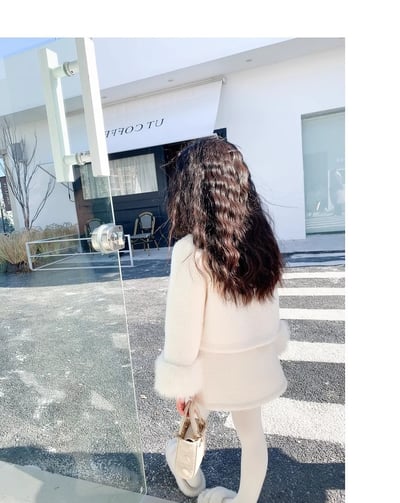 C1-051 新年夾棉加厚小香風毛絨絨外套加包臀裙套裝6