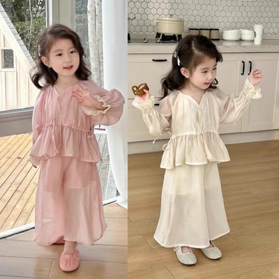 C1-077 小香風洋氣襯衫寬褲甜美兩件套1