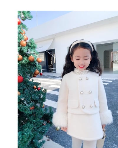 C1-051 新年夾棉加厚小香風毛絨絨外套加包臀裙套裝2