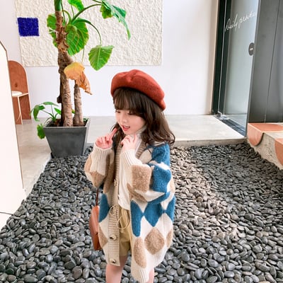 C1-042 菱形格紋長版開襟毛衣外套8