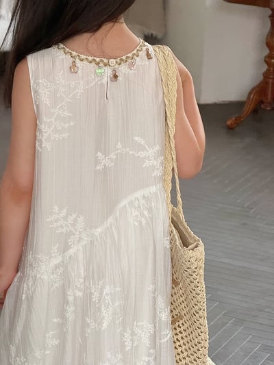 A1-015 氣度假風洋裝質感天絲條繡花公主背心裙5