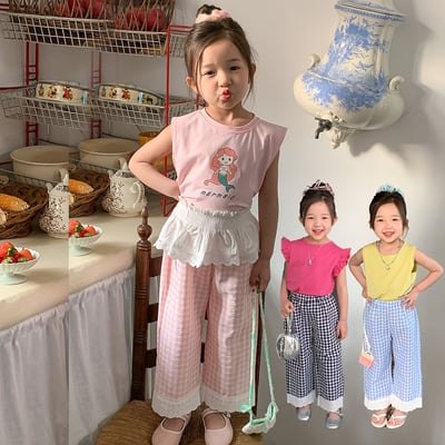 B1-060 薄格紋寬褲多巴胺防蚊褲1