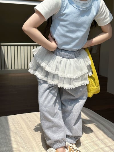 D1-004 韓版女童時尚背心+上衣2件套/帶花邊褲子7