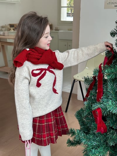 A1-033 聖誕新款甜美蝴蝶結提花加厚針織毛衣7