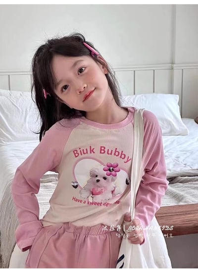 C1-048 小女孩修身打底衫兒童短上衣含長褲套裝5