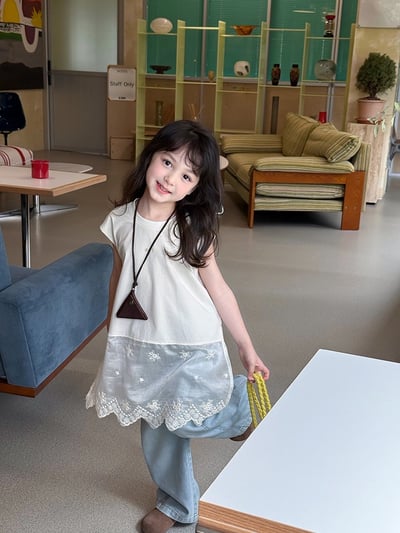 A1-001 森林系疊穿甜美蕾絲拼接背心時尚長版字母無袖上衣5