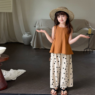 A1-016 度假風無袖娃娃衫上衣舒適麻棉拼接背心套裝1