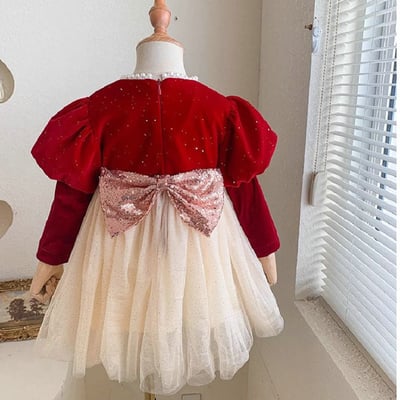C1-108 聖誕新款釘珠蝴蝶結加絨加厚洋裝公主裙2