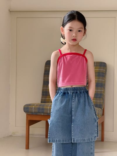 D1-011 韓版絲絨吊帶短版背心+牛仔裙褲6