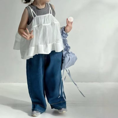 C1-075 灰色背心白色網紗吊帶裙牛仔褲4