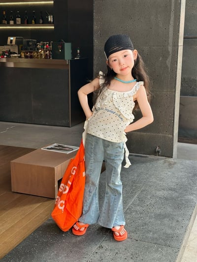 D1-016 韓版波點吊帶不規則設計款背心+喇叭牛仔裤5