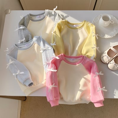 B1-066 蝴蝶結撞色休閒洋氣校園長袖上衣2