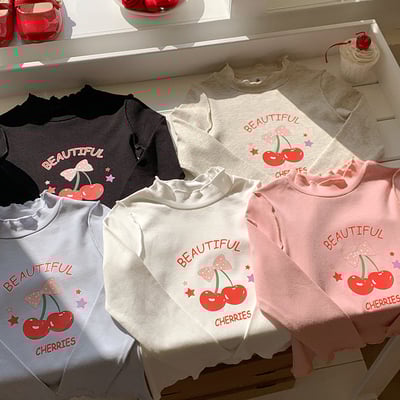 B1-061 木耳邊可愛韓版櫻桃印花女孩打底衫上衣2