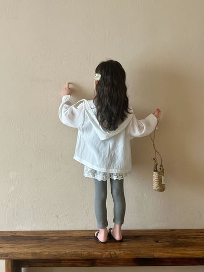 D1-001 韓版連帽長袖襯衫+吊帶2件套空調衫/灰色打底褲3