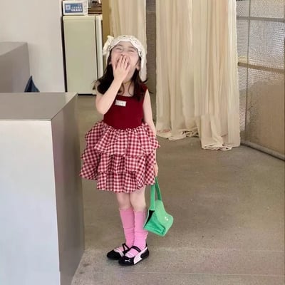 C1-083 洋氣公主裙時尚女孩無袖格子裙1