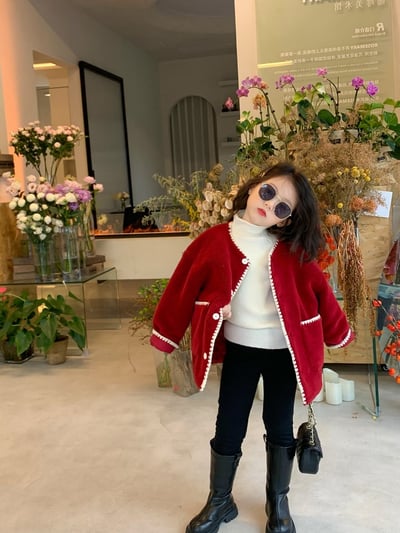 C1-035 聖誕新年短絨羊羔毛圓領夾棉加厚上衣大衣外套5