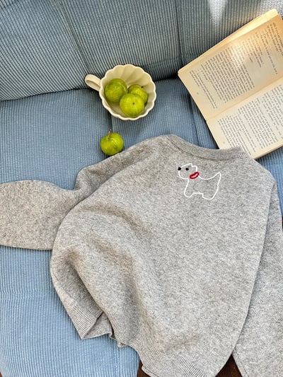 A1-019 韓版洋氣提花小狗針織開襟衫外套上衣6