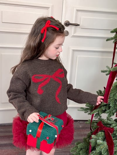 A1-033 聖誕新款甜美蝴蝶結提花加厚針織毛衣9