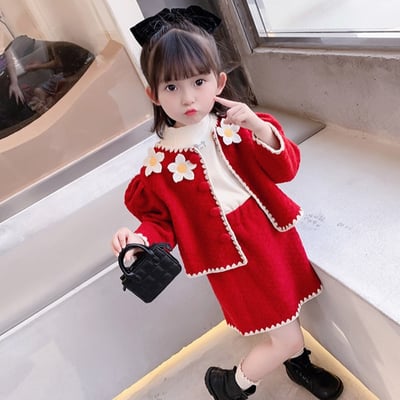 C1-109 聖誕新年小香風羊毛拉架花外套加裙套裝5