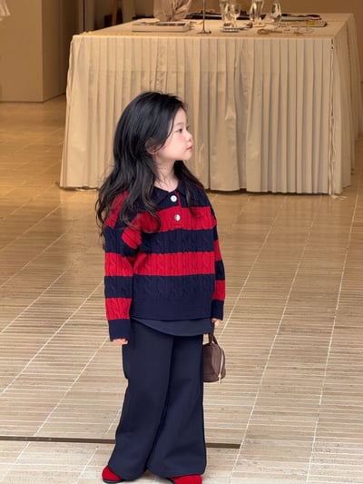 D1-021 紅條紋Polo領毛衣套裝2