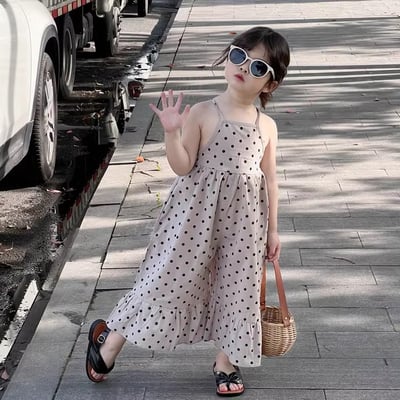 C1-065 韓版洋氣波點裙兒童公主長褲裙洋裝1