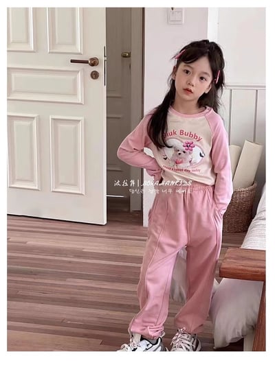 C1-048 小女孩修身打底衫兒童短上衣含長褲套裝3