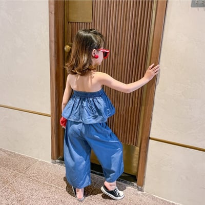 C1-090 輕薄仿牛仔短版鬆緊上衣+長褲套裝4