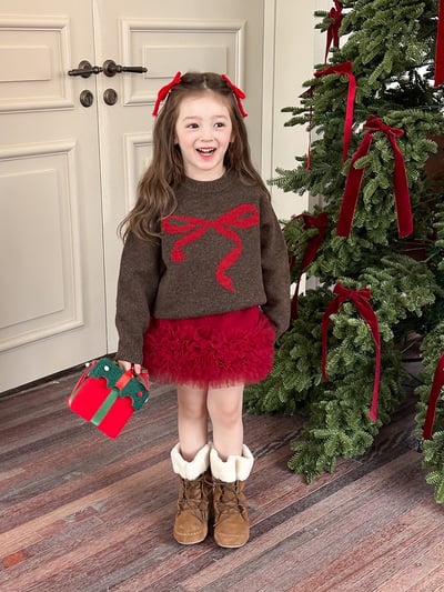 A1-033 聖誕新款甜美蝴蝶結提花加厚針織毛衣8