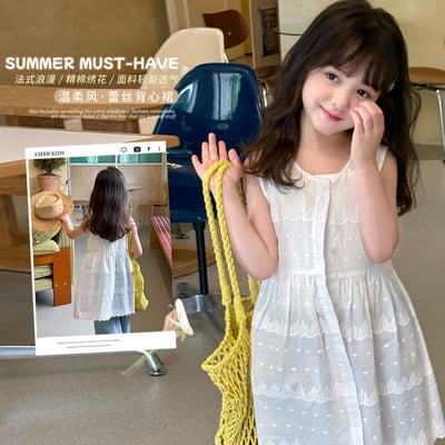 A1-005 氣質甜美蕾絲提花疊穿背心裙輕薄防曬無袖罩衫裙1