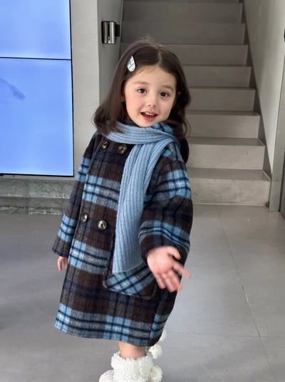 C1-050 小清新格子呢料夾棉加厚連帽大衣外套4